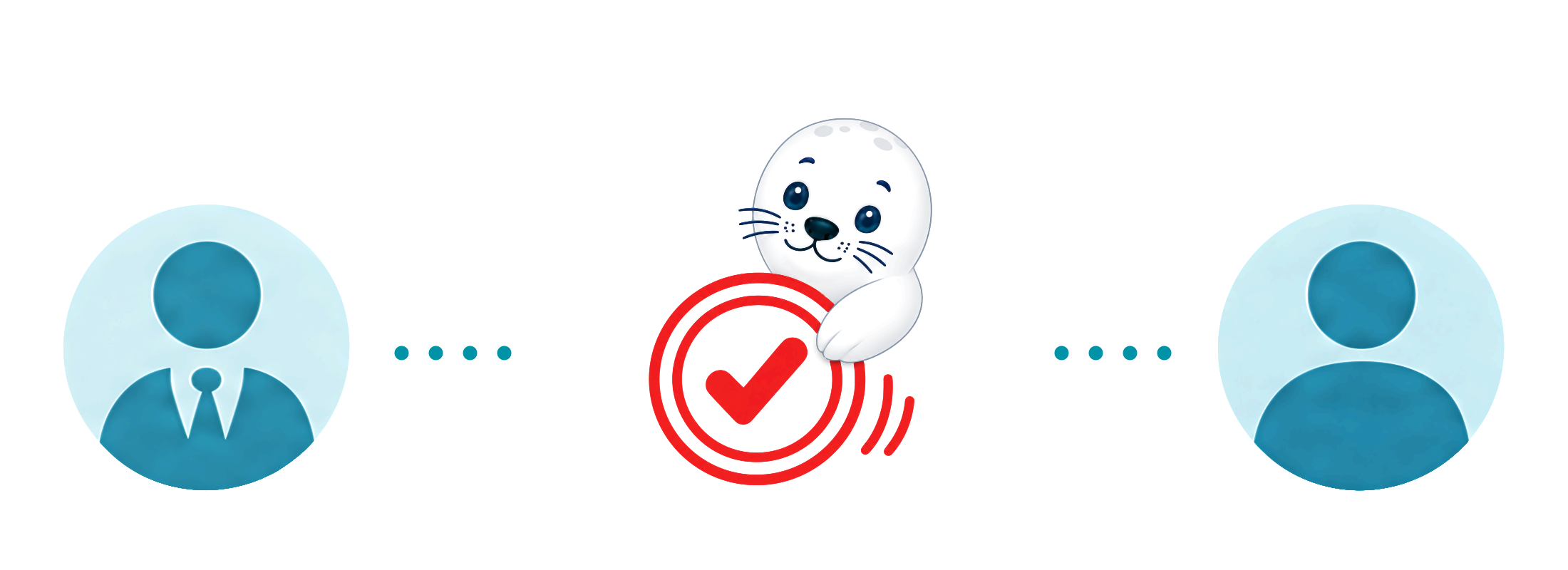 Brand illustration of colleagues connected through shared stamp resources